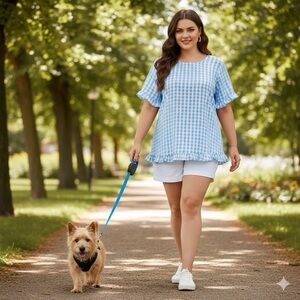 Blue Gingham Ruffle Sleeve Blouse 🩵